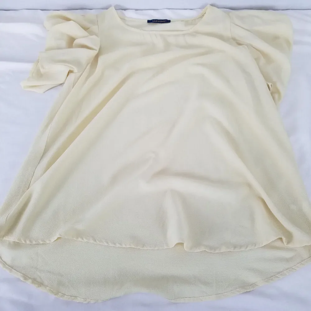 Bluheaven Shirt Womens Medium Top Yellow Short Cold Shoulder Sleeve‎ Round Neck - Picture 3 of 9